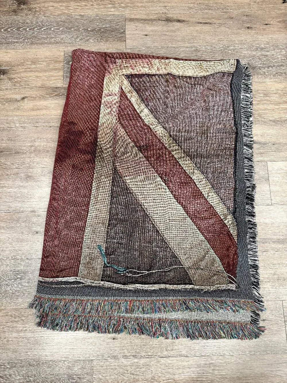 Union Jack Red & Gray Fringed Throw Blanket